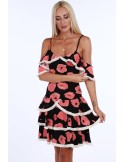 Dress with ruffles, salmon poppies 1775 - Online store - Boutique